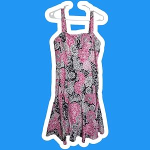 70s style floral dress white pink blk size 12 Madison Leigh